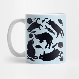 Big Ey Black Cat With Blue Background Mug